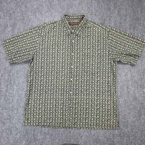 Tori Richard Shirt Mens XL Black Tan Fish Print Aloha Hawaiian Made in USA Camp - Picture 2 of 15